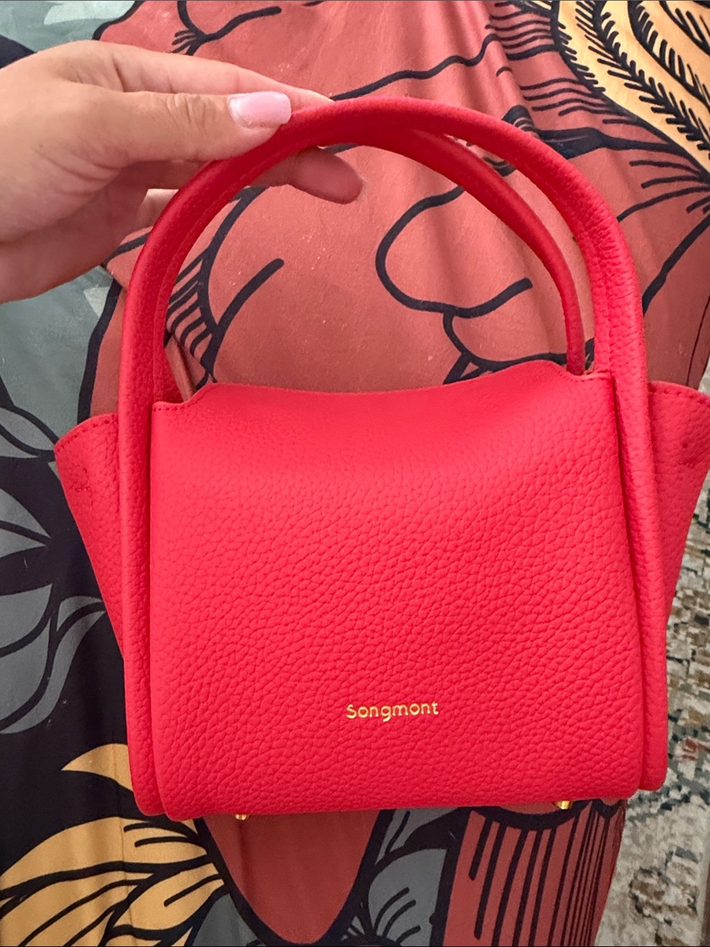 Songmont Vibrant Red Pebbled Mini Top-Handle Bag